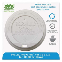 ECO PRODUCTS - EcoLid 25% Recy Content Hot Cup Lid, White, F/10-20 oz, 100/PK, 10 PK/CT - Best Tool & Supply