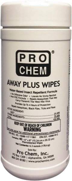 Pro Chem - 40 Count 25% DEET Towelette - For Mosquitos, Chiggers, Gnats, Stable Flies, Fleas, Ticks, Black Flies, Sand Flies - Best Tool & Supply