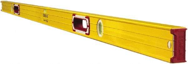 Stabila - 59" Long 3 Vial Box Beam Level - Aluminum, Yellow, 2 Plumb & 1 Level Vials - Best Tool & Supply