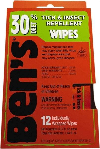 Ben's - 12 Count 30% DEET Towelette - For Ticks, Mosquitos, Disease Carrying Insects - Best Tool & Supply