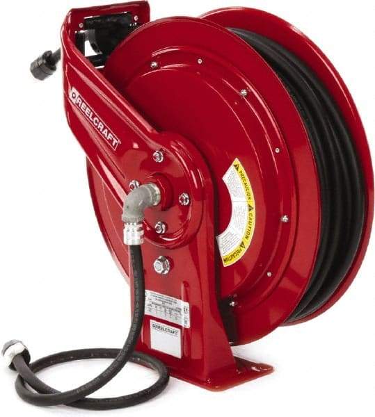 Reelcraft - 12 AWG, 100' Cable Length, Cord & Cable Reel with Outlet End - 1 Outlet, NEMA 5-15R, 15 Amps, 125 Volts, SEOOW Cable, Red Reel, Spring Driven Reel - Best Tool & Supply