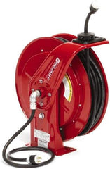 Reelcraft - 12 AWG, 100' Cable Length, Cord & Cable Reel with Outlet End - 1 Outlet, NEMA 5-20R, 20 Amps, 125 Volts, SEOOW Cable, Red Reel, Spring Driven Reel - Best Tool & Supply