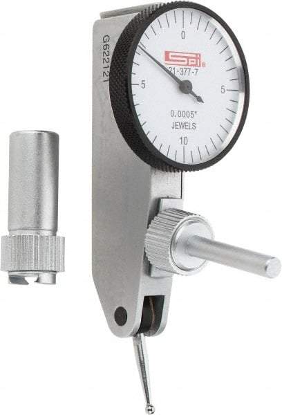 SPI - 0.02" Range, 0.0005" Dial Graduation, Horizontal Dial Test Indicator - 1-1/4" White Dial, 0-10-0 Dial Reading, Accurate to 0.0005" - Best Tool & Supply