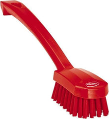 Vikan - 0.8" Bristle Length, Polyester Food Service Brush - 3" Long x 1.6" Wide Head, 10.2" OAL, Ergonomic Handle, Red, Polypropylene Block - Best Tool & Supply