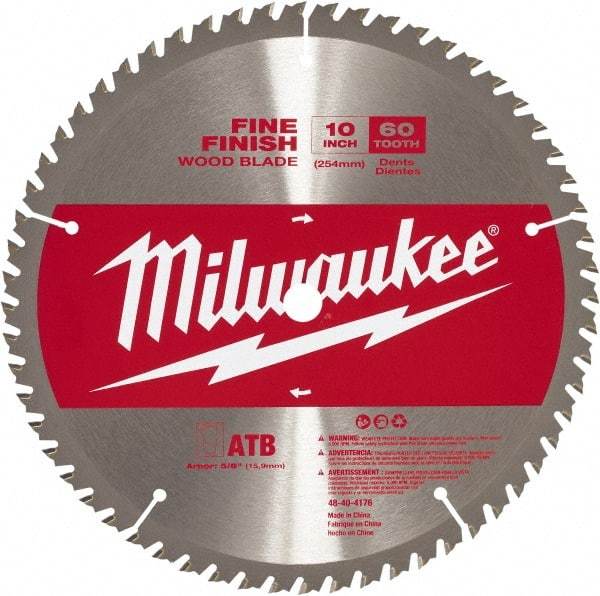 Milwaukee Tool - 10" Diam, 5/8" Arbor Hole Diam, 60 Tooth Wet & Dry Cut Saw Blade - Carbide-Tipped, Crosscut Action, Standard Round Arbor - Best Tool & Supply