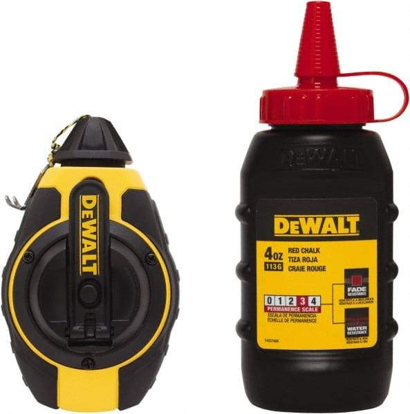 DeWALT - 100' Long Reel & Chalk Set - Yellow & Black, Includes 4 oz Red Chalk - Best Tool & Supply