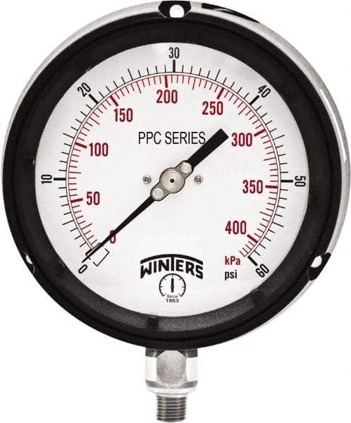 Winters - 4-1/2" Dial, 1/4 Thread, 0-60 Scale Range, Pressure Gauge - Bottom Connection Mount, Accurate to ±0.5% of Scale - Best Tool & Supply