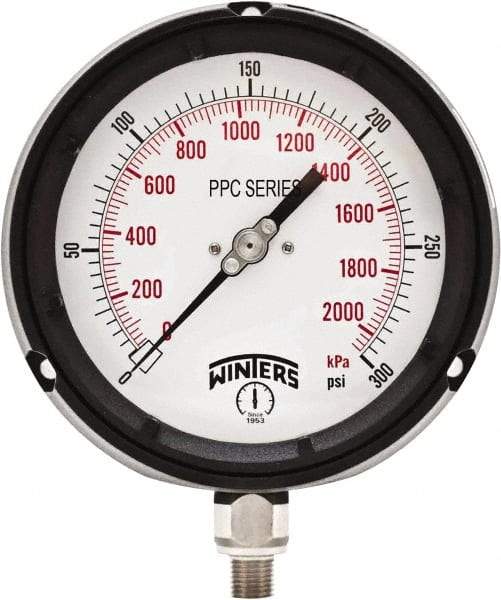 Winters - 4-1/2" Dial, 1/4 Thread, 0-300 Scale Range, Pressure Gauge - Bottom Connection Mount, Accurate to ±0.5% of Scale - Best Tool & Supply