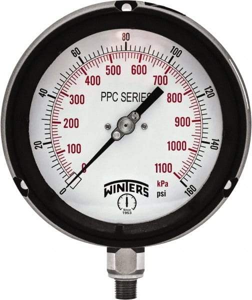 Winters - 4-1/2" Dial, 1/4 Thread, 0-160 Scale Range, Pressure Gauge - Bottom Connection Mount, Accurate to ±0.5% of Scale - Best Tool & Supply