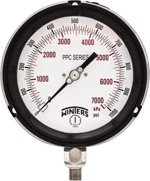 Winters - 4-1/2" Dial, 1/4 Thread, 0-1,000 Scale Range, Pressure Gauge - Bottom Connection Mount, Accurate to ±0.5% of Scale - Best Tool & Supply