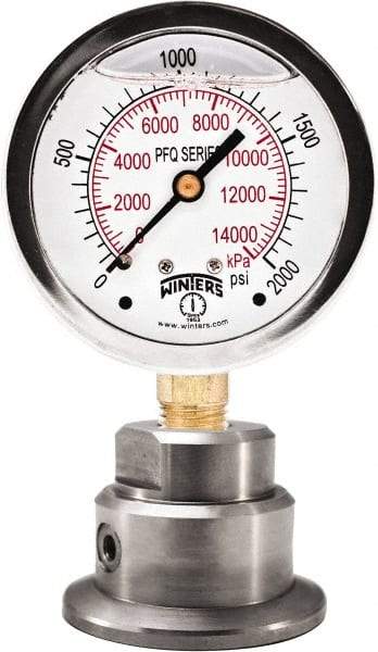 Winters - 2-1/2" Dial, 1/4 Thread, 0-100 Scale Range, Pressure Gauge - Bottom Connection Mount, Accurate to 1.5% of Scale - Best Tool & Supply