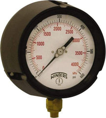 Winters - 4-1/2" Dial, 1/4 Thread, 0-600 Scale Range, Pressure Gauge - Bottom Connection Mount, Accurate to ±0.5% of Scale - Best Tool & Supply