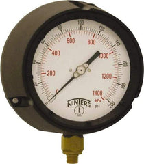 Winters - 4-1/2" Dial, 1/4 Thread, 0-200 Scale Range, Pressure Gauge - Bottom Connection Mount, Accurate to ±0.5% of Scale - Best Tool & Supply