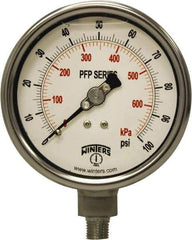 Winters - 4" Dial, 1/4 Thread, 0-100 Scale Range, Pressure Gauge - Bottom Connection Mount, Accurate to 0.01% of Scale - Best Tool & Supply