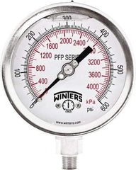 Winters - 4" Dial, 1/4 Thread, 0-600 Scale Range, Pressure Gauge - Bottom Connection Mount, Accurate to 1% Full-Scale of Scale - Best Tool & Supply