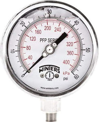 Winters - 4" Dial, 1/4 Thread, 0-60 Scale Range, Pressure Gauge - Bottom Connection Mount, Accurate to 1% Full-Scale of Scale - Best Tool & Supply