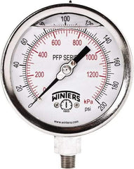 Winters - 4" Dial, 1/4 Thread, 0-200 Scale Range, Pressure Gauge - Bottom Connection Mount, Accurate to 1% Full-Scale of Scale - Best Tool & Supply