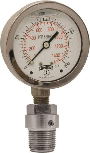 Winters - 2-1/2" Dial, 1/4 Thread, 0-160 Scale Range, Pressure Gauge - Bottom Connection Mount, Accurate to 1.5% of Scale - Best Tool & Supply