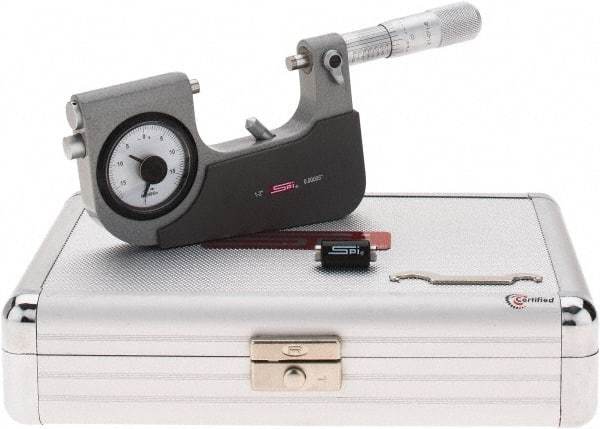 SPI - 1 to 2" Range, 0.00005" Graduation, Mechanical Indicating Micrometer - Accurate to 0.0002" Carbide Measuring Face - Best Tool & Supply