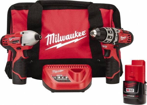 Milwaukee Tool - 12 Volt Cordless Tool Combination Kit - Includes 1/4" Hex Impact Driver & 3/8" Hammer Drill, Lithium-Ion Battery Included - Best Tool & Supply