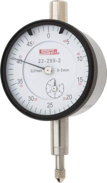 SPI - 5mm Range, 0-50 Dial Reading, 0.01mm Graduation Dial Drop Indicator - 42mm Dial, 0.5mm Range per Revolution, 0.016mm Accuracy, Includes NIST Traceability Certification - Best Tool & Supply