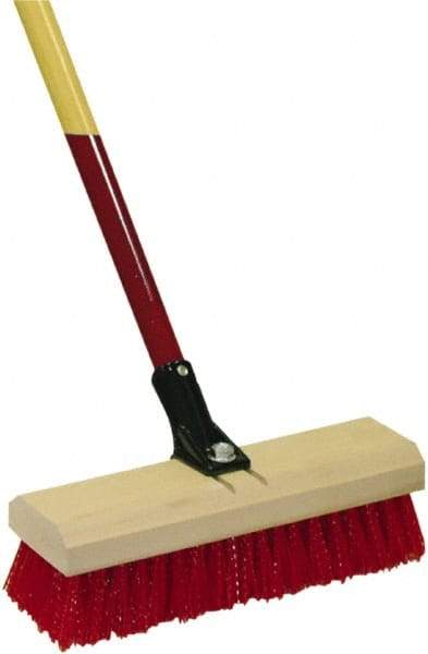 Harper Brush - 2-1/2" Bristle Length, Polypropylene Deck Scrub Brush - 54" Long x 12" Wide Head, 60" OAL, Straight Handle, Red, Wood Block - Best Tool & Supply