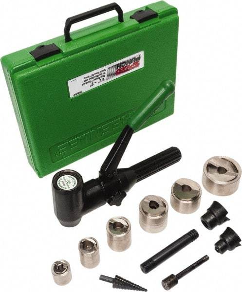 Greenlee - 19 Piece, .885 to 2.416" Punch Hole Diam, Hydraulic Knockout Set - Round Punch, 10 Gage Steel - Best Tool & Supply