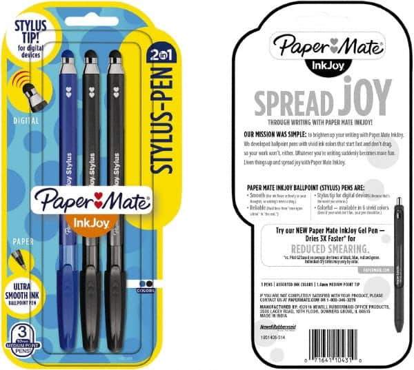 Paper Mate - 1mm Ball Point Ball Point Pen with Stylus - Black & Blue - Best Tool & Supply