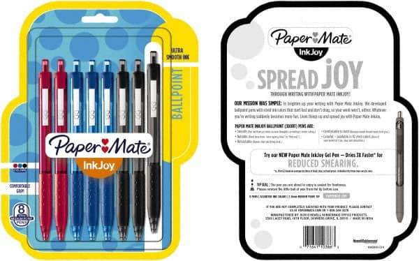 Paper Mate - 1mm Ball Point Retractable Ball Point Pen - Red, Blue & Black - Best Tool & Supply