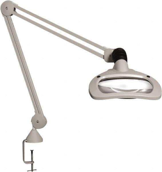 Vision Engineering - 30" Arm, Spring Suspension, Clamp Mount, LED, Light Gray, Magnifying Task Light - 6 Watts, 120 Volts, 2.25x Magnification - Best Tool & Supply