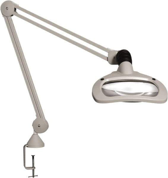 Vision Engineering - 45" Arm, Spring Suspension, Clamp Mount, LED, Light Gray, Magnifying Task Light - 6 Watts, 120 Volts, 2.25x Magnification - Best Tool & Supply