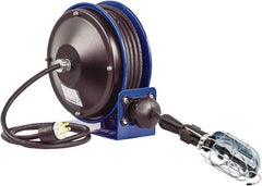 CoxReels - 16 AWG, 30' Cable Length, Cord & Cable Reel with Incandescent Hand Lamp with Tool Tap Plug End - 1 Outlet, NEMA 5-15R, 13 Amps, 115 Volts, SJTO Cable, Blue Reel, Spring Driven Reel - Best Tool & Supply