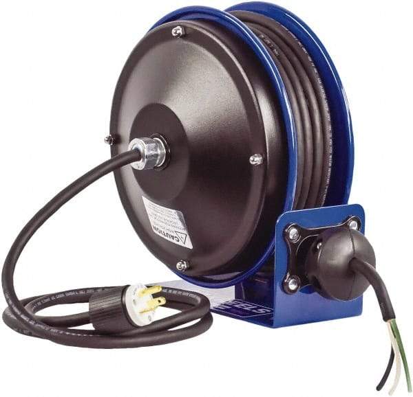 CoxReels - 16 AWG, 30' Cable Length, Cord & Cable Reel with Bare End - 0 Outlets, 13 Amps, 300 Volts, SJO Cable, Blue Reel, Spring Driven Reel - Best Tool & Supply