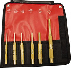 Mayhew - 6 Piece, 1/8 to 3/8", Pin Punch Set - Round Shank, Brass, Comes in Pouch - Best Tool & Supply