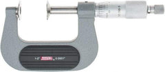 SPI - 1 to 2", Ratchet Stop Thimble, Mechanical Disc Micrometer - 0.0002" Accuracy, 0.79" Disc, 0.0001" Resolution, 0.31" Spindle Diam, Steel Face, NIST Traceability Certification Included - Best Tool & Supply