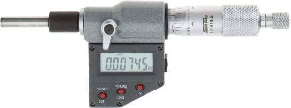 SPI - 0 to 25mm Range, 6.5mm Spindle Diameter, 28.5mm Spindle Length, 160mm OAL, Electronic Micrometer Head - 0.00005" Resolution, 0.0001" Accuracy, Carbide Measuring Face, Data Output - Best Tool & Supply