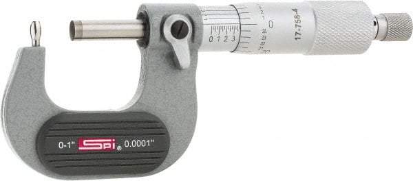 SPI - 0 to 1 Inch Range, 0.0001 Inch Graduation, B Anvil, Ratchet Stop Thimble, Mechanical Tube Micrometer - 0.0001 Inch Accuracy, Carbide Face - Best Tool & Supply