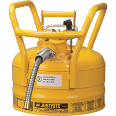 Justrite - Safety Dispensing Cans; Capacity: 2.5 Gal ; Material: Steel ; Color: Yellow ; Height (Decimal Inch): 12.700000 ; Diameter/Length (mm): 11.75 ; Approval Listing/Regulations: FM Approved; DOT; UN - Exact Industrial Supply