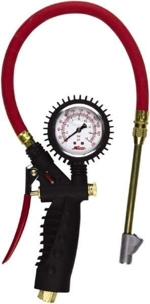 Milton - 0 to 230 psi Dial Straight Foot Dual Head Tire Pressure Gauge - 15' Hose Length - Best Tool & Supply