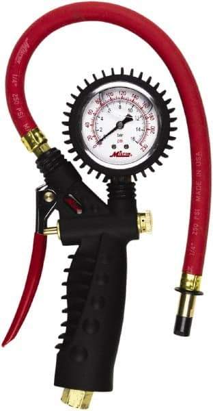 Milton - 0 to 230 psi Dial Straight Tire Pressure Gauge - 15' Hose Length - Best Tool & Supply