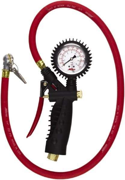 Milton - 0 to 230 psi Dial Ball Foot with Clip Tire Pressure Gauge - 36' Hose Length - Best Tool & Supply