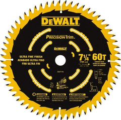 DeWALT - 7-1/4" Diam, 5/8" Arbor Hole Diam, 60 Tooth Wet & Dry Cut Saw Blade - Tungsten Carbide-Tipped, Smooth Action, Standard Round Arbor - Best Tool & Supply