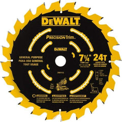 DeWALT - 7-1/4" Diam, 5/8" Arbor Hole Diam, 24 Tooth Wet & Dry Cut Saw Blade - Tungsten Carbide-Tipped, Smooth Action, Standard Round Arbor - Best Tool & Supply