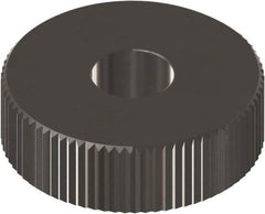 Made in USA - 1/2" Diam, 70° Tooth Angle, 50 TPI, Beveled Face, Form Type Cobalt Straight Knurl Wheel - 3/16" Face Width, 3/16" Hole, Circular Pitch, 0° Helix, Ferritic Nitrocarburizing Finish, Series EP - Exact Industrial Supply