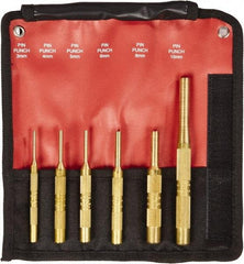 Mayhew - 6 Piece, 3 to 10mm, Pin Punch Set - Round Shank, Brass, Comes in Kit Bag - Best Tool & Supply