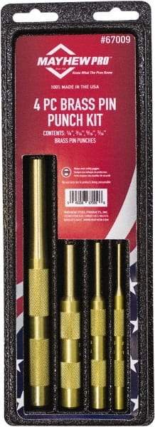 Mayhew - 4 Piece, 1/8 to 7/16", Pin Punch Set - Round Shank, Brass, Comes in Kit Bag - Best Tool & Supply