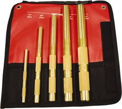 Mayhew - 5 Piece, 1/4 to 3/4", Drift Punch Set - Round Shank, Brass, Comes in Kit Bag - Best Tool & Supply