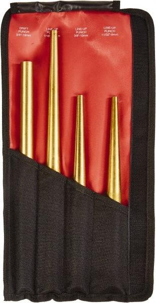 Mayhew - 4 Piece, 3/4 to 7/16", X-Long Punch - Round Shank, Brass, Comes in Kit Bag - Best Tool & Supply