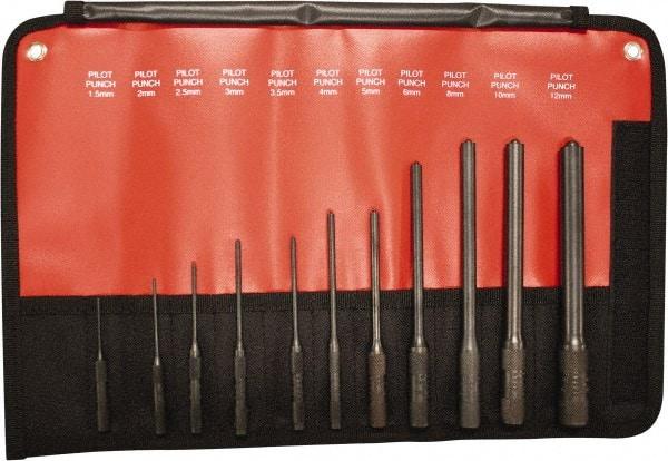 Mayhew - 11 Piece, 1.5 to 12mm, Pilot & Pin Punch Set - Hex Shank, Steel, Comes in Kit Bag - Best Tool & Supply