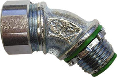 Anaconda Sealtite - 4" Trade, Zinc Plated Steel Threaded Angled Liquidtight Conduit Connector - Insulated - Best Tool & Supply